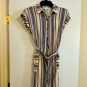 Striped casual midi dress with belt